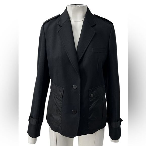 Burberry London Wool Blazer Nylon Pockets Black Womens 4 - Picture 1 of 11